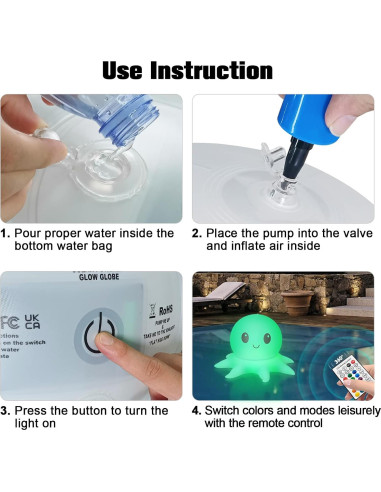 Luces Flotantes Solares Qoolife Pulpo Inflables 38cm Control Remoto