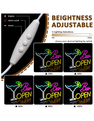 Cartel Abierto de Neón LED PMCVYH 40x26.5cm USB Dimmable