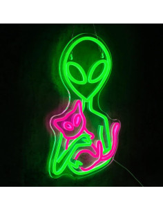 Luz de Neón LED Virlusy Gato Alienígena Dimmable Verde 45.4x29.6cm 2