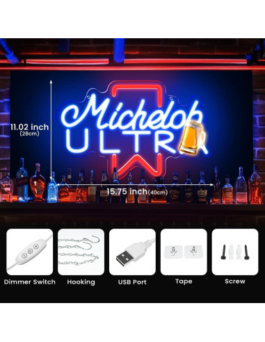 Luz de Neón LED de Cerveza Prosperify Azul 40x28 cm