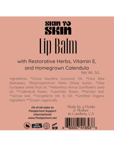 Bálsamo Labial Natural Skin to Skin - 5g Hidratante Ecológico