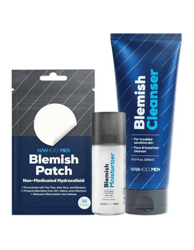 Kit de Cuidado Facial para Hombres Hanhoo - Limpiador 150ml, Hidratante 60ml, Parches 36 Unidades