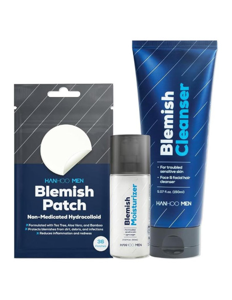 Kit de Cuidado Facial para Hombres Hanhoo - Limpiador 150ml, Hidratante 60ml, Parches 36 Unidades