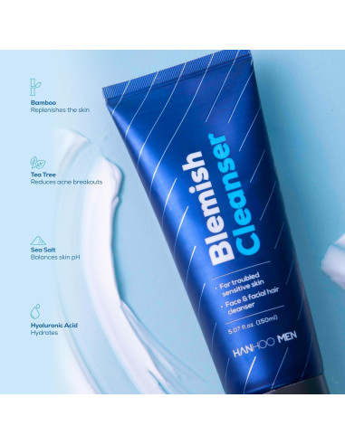 Kit de Cuidado Facial para Hombres Hanhoo - Limpiador 150ml, Hidratante 60ml, Parches 36 Unidades