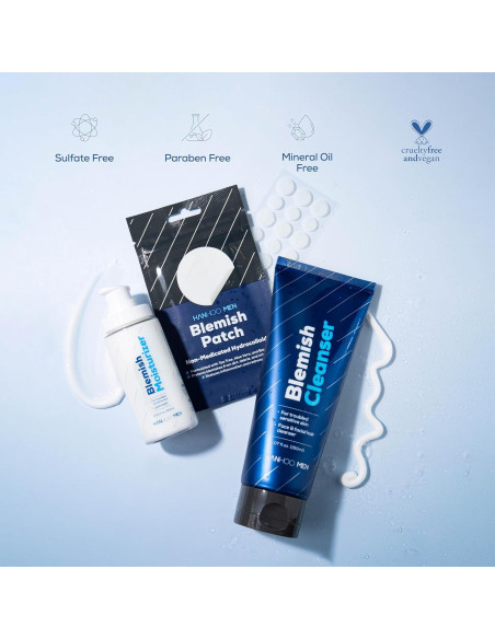 Kit de Cuidado Facial para Hombres Hanhoo - Limpiador 150ml, Hidratante 60ml, Parches 36 Unidades