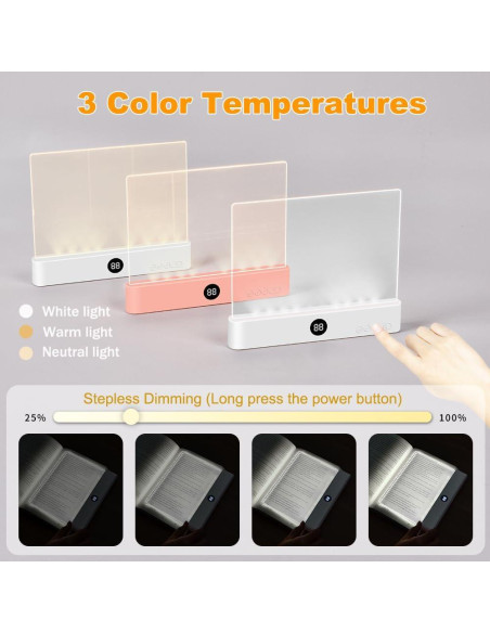 Luz de lectura LED recargable VEEKI rosa con 3 colores