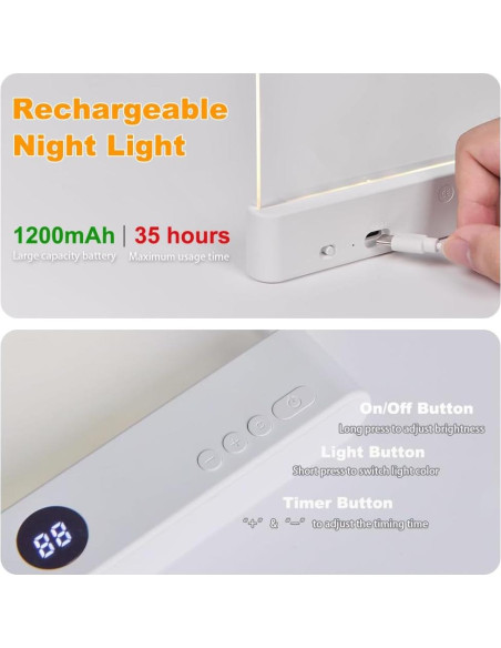 Luz de lectura LED recargable VEEKI rosa con 3 colores