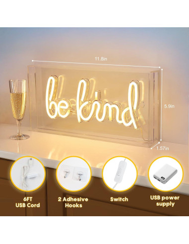 Señal de Neón Be Kind LED 30.48x15.24 cm con USB