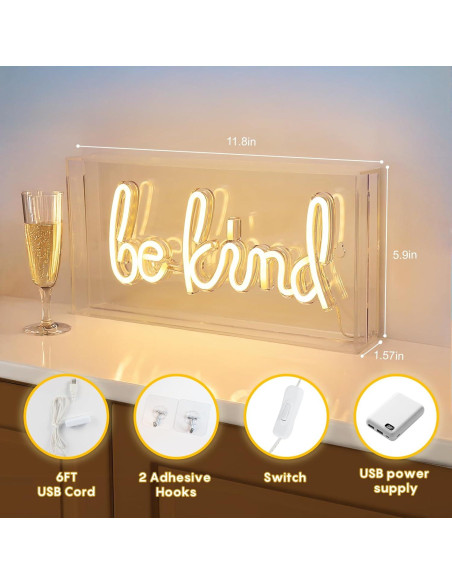 Señal de Neón Be Kind LED 30.48x15.24 cm con USB