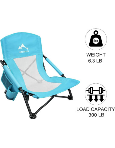 Silla de Playa Plegable Oileus Azul 136 kg Respaldo Malla