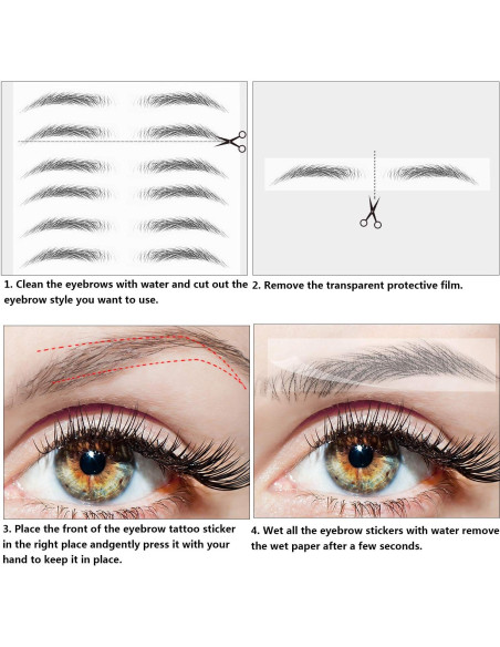 Calcomanías de Cejas Impermeables Blulu - 6 Hojas, 66 Pares