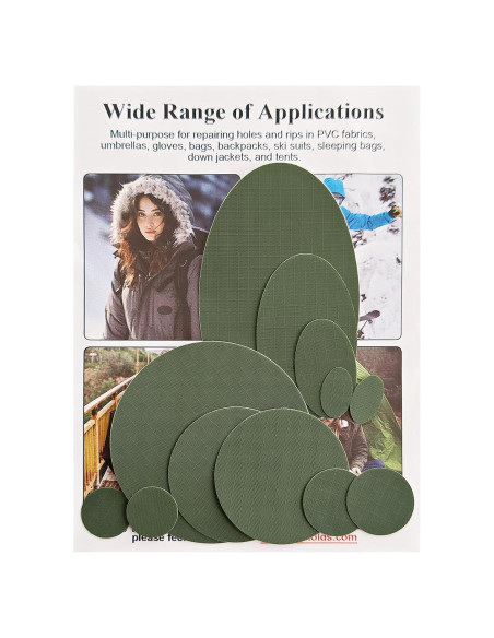 12 Parches de Reparación Autoadhesivos WILDREEDS Nylon Verde Militar
