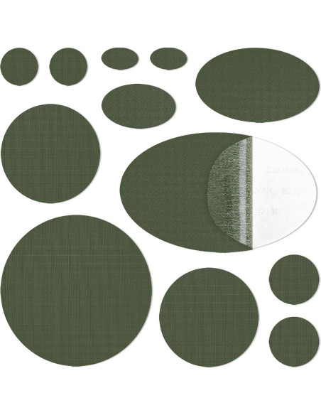 12 Parches de Reparación Autoadhesivos WILDREEDS Nylon Verde Militar