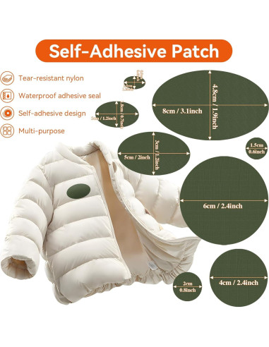 12 Parches de Reparación Autoadhesivos WILDREEDS Nylon Verde Militar