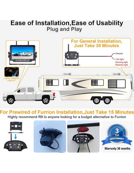 Cámara de Respaldo Inalámbrica Rohent R9 HD 1080P 7" Cámara de Respaldo Inalámbrica Rohent R9 HD 1080P 7"