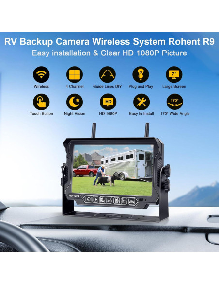 Cámara de Respaldo Inalámbrica Rohent R9 HD 1080P 7" Cámara de Respaldo Inalámbrica Rohent R9 HD 1080P 7"