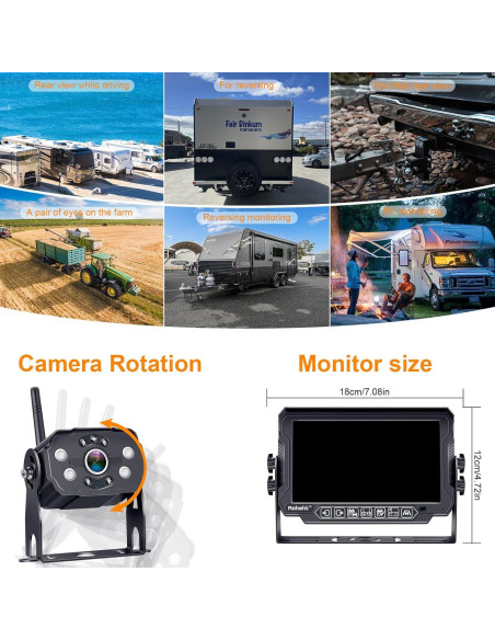 Cámara de Respaldo Inalámbrica Rohent R9 HD 1080P 7" Cámara de Respaldo Inalámbrica Rohent R9 HD 1080P 7"