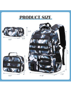 Mochila Camo Táctica Niños 30x45cm con Almuerzo y Estuche 2