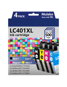 Cartuchos de Tinta Mulakn LC401XL para Brother - 4PK (Negro, Cian, Magenta, Amarillo)