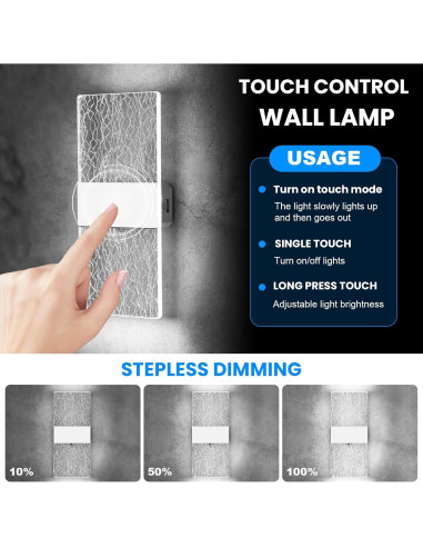 Lámpara de Pared LED BOBOPAI con Control Táctil 3W 2 Piezas