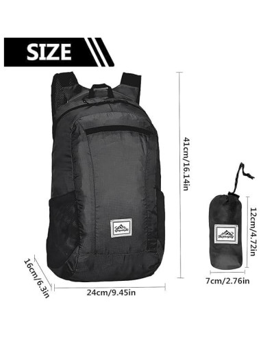 Mochila Plegable 20L Resistente al Agua para Senderismo - Negra