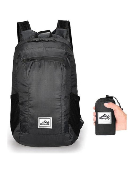 Mochila Plegable 20L Resistente al Agua para Senderismo - Negra
