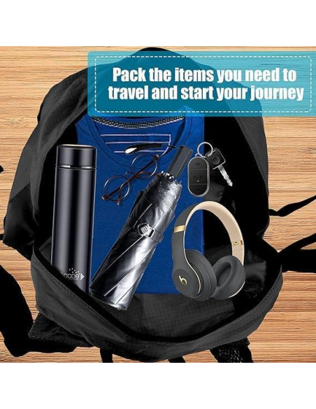 Mochila Plegable 20L Resistente al Agua para Senderismo - Negra