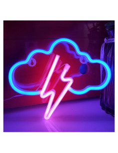 Luz de Neón Nube Relámpago JYWJ LED USB 28x20 cm Azul/Rosa