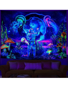 Tapiz Blacklight Medusa Astronauta Heopapin 133x100cm UV Reactivo 2