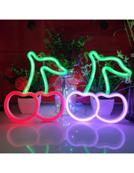 Letrero de Neón Cereza JYWJ LED USB y Pilas AA Verde/Rosa Letrero de Neón Cereza JYWJ LED USB y Pilas AA Verde/Rosa