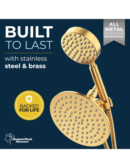 Cabezal de Ducha Doble HammerHead Showers Oro Cepillado 20.32 cm
