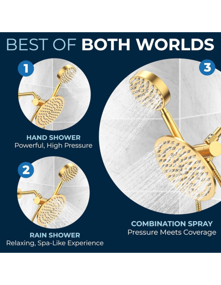 Cabezal de Ducha Doble HammerHead Showers Oro Cepillado 20.32 cm