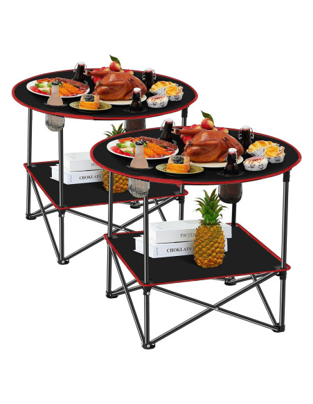 Mesa de Camping Plegable Soaoo 2 Pcs 72x72x62 cm con Portavasos
