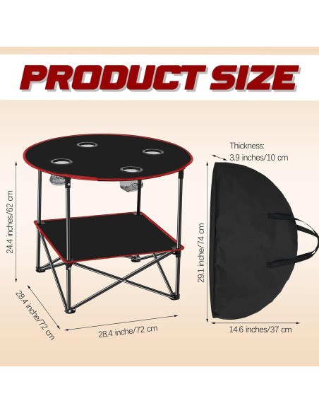 Mesa de Camping Plegable Soaoo 2 Pcs 72x72x62 cm con Portavasos