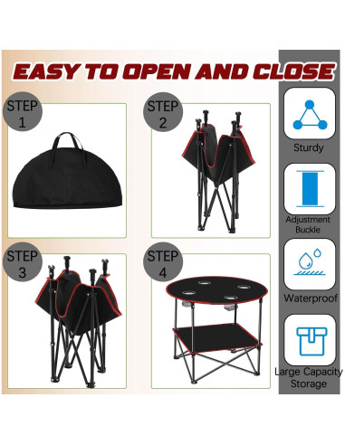 Mesa de Camping Plegable Soaoo 2 Pcs 72x72x62 cm con Portavasos