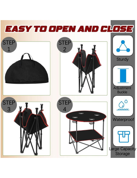 Mesa de Camping Plegable Soaoo 2 Pcs 72x72x62 cm con Portavasos