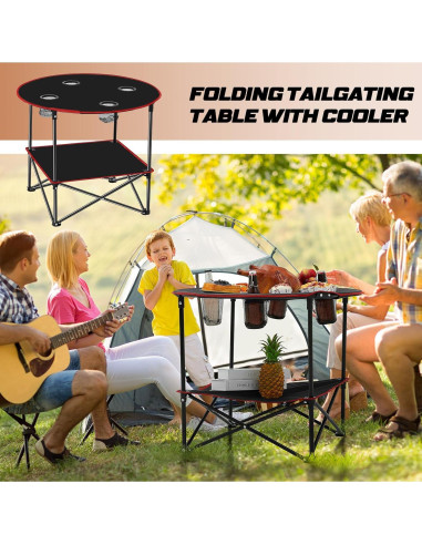 Mesa de Camping Plegable Soaoo 2 Pcs 72x72x62 cm con Portavasos