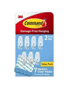 Ganchos de Pared Transparentes Command Medianos - 7 Ganchos, Soporta 0.91 kg