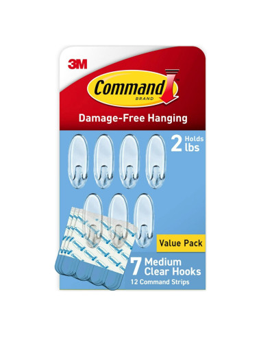 Ganchos de Pared Transparentes Command Medianos - 7 Ganchos, Soporta 0.91 kg
