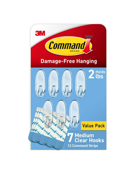 Ganchos de Pared Transparentes Command Medianos - 7 Ganchos, Soporta 0.91 kg