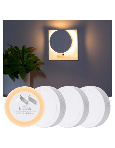 4 Luces Nocturnas Eneteck Redondas con Sensor Luz Cálida