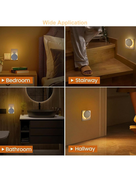 4 Luces Nocturnas Eneteck Redondas con Sensor Luz Cálida