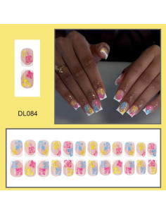 Uñas Postizas Cortas Cuadradas Sevgob con Flores 24pcs 2