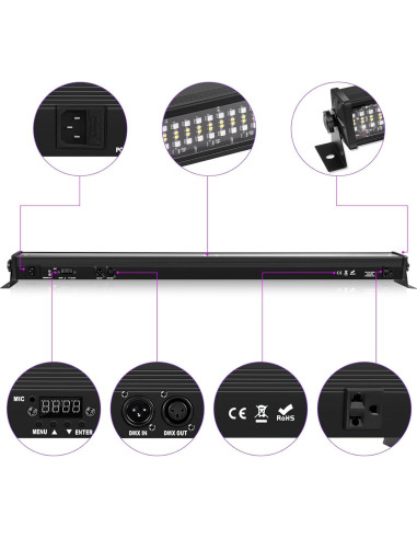 Barra de Luz de Lavado LED FODEXAZY 336 LEDs 70W RGBW