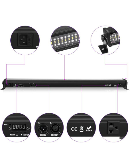 Barra de Luz de Lavado LED FODEXAZY 336 LEDs 70W RGBW