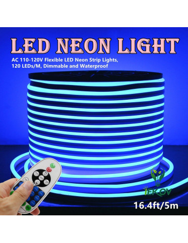 Tira LED Neon Flexible 5m Azul IEKOV SMD 2835 Impermeable