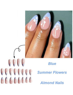 Uñas Postizas Almendra SHIQIXIANNV 24pcs Consejos Franceses Azules 2