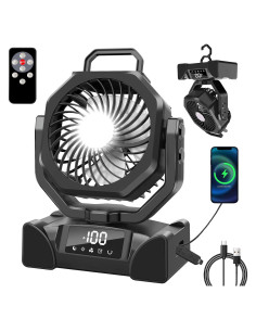 Ventilador de Camping LQTTEK Portátil 20000mAh con Luz LED