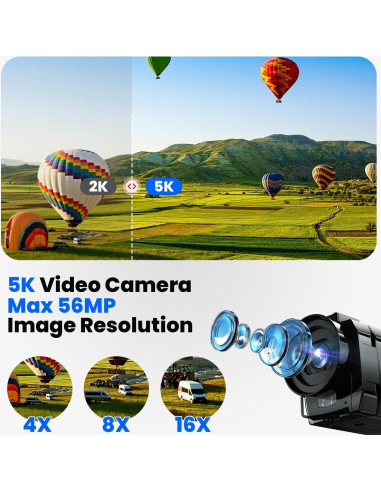 Cámara de Video CAMWORLD 5K 56MP Doble Lente 16X Zoom