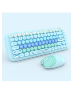 Teclado y Ratón Inalámbrico Lomiluskr Azul, Diseño Retro